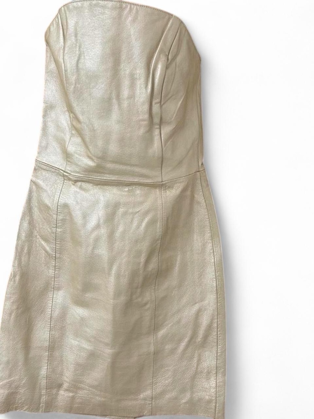 Strapless Metallic Cream Leather Cocktail Dress